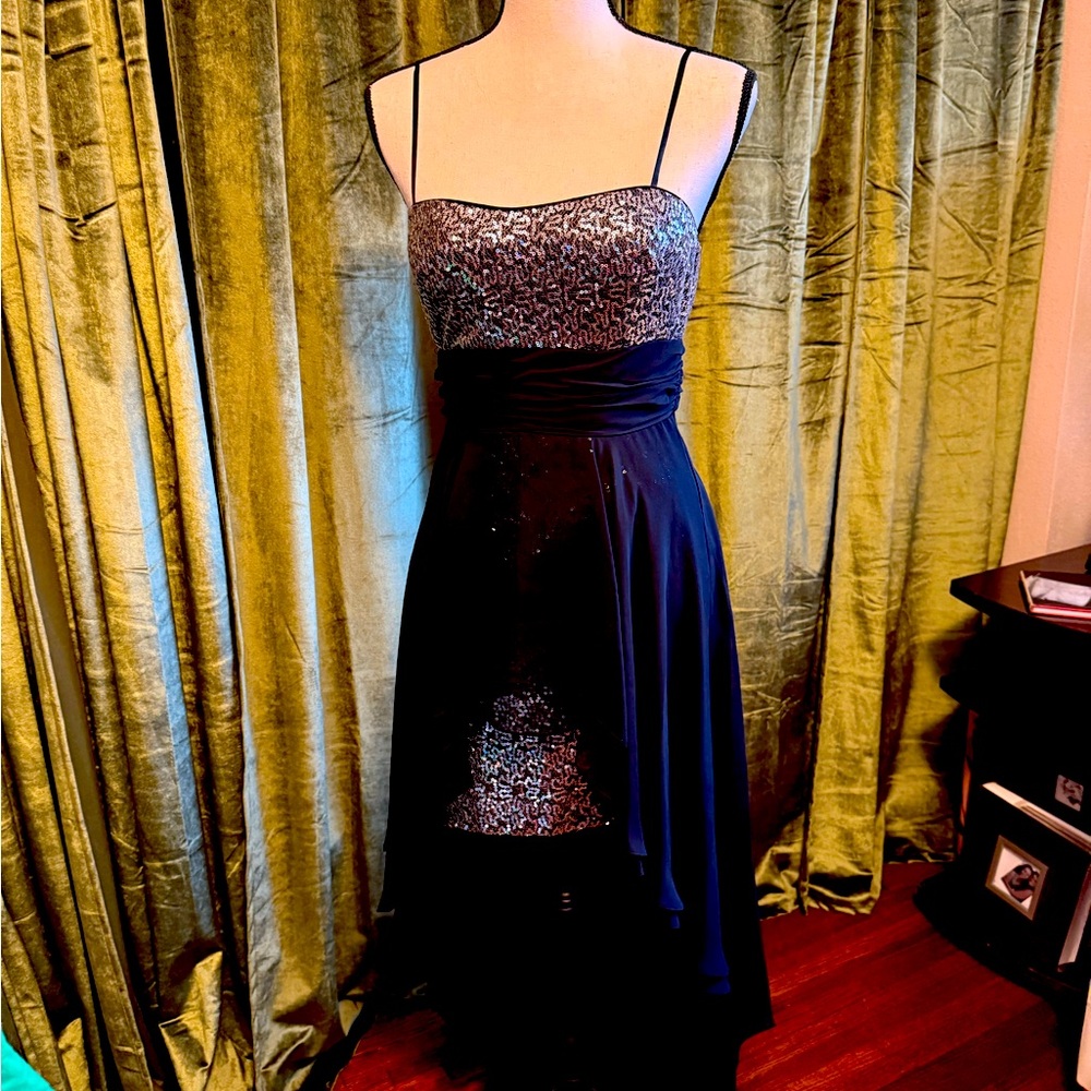 Adrianna Papell Black and Silver High Low Dress